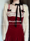 Joskaa 2025 New Christmas Red Elegant Evening Party Dress Women Sweet Spicy Girl Velvet Halter Dress Autumn Winter Y2k Sexy Mini Dress