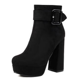 thanksgiving outfit Joskaa Sexy Women Ankle Boots Round Toe Block Heels 12cm Platform Flock Suede Size 45 46 Party Bota