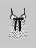 Joskaa Polka dot retro bow suspender casual Korean style versatile lace Y2K short skirt high street punk emo girl chic hop women's top