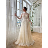 Joskaa Customized Appliques Mesh Sleeves Tiered Ruffle A-line Wedding Dress Floor-Length vestidos de noche Cut-out Party  Dress-(PRE-ORDER)