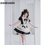 Joskaa Spring Autumn Korean Gentle Style Bow Cos Cute Maid Original Ancient Maid Vestidos Elegant Lolita Y2k Dress Skirt Sets