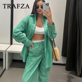 thanksgiving outfit Joskaa 2024 Spring Summer Casual Striped Women Suits Fashion Vintage Single Breasted Shirts+High Waist Drawstring Ladies Pants