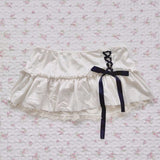 Joskaa Sweet cute e-girl aesthetic Y2K Harajuku lace trim bow tie skirt sexy chic slim fashion streetwear gothic retro princess Bottoms