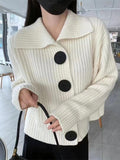 christmas outfit Joskaa Long Sleeves Loose Buttoned Split-Joint Lapel Cardigan Tops