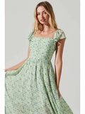 Joskaa Fashionable Green Shivering Waist Slimming Temperament Lady Mid-length Dress