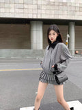 Joskaa Spring Sweet Hot Girl Casual Suit Women Lapel Plaid Coat High-waisted A-line Mini Skirt Two-piece Set Fashion Female Clothes New