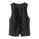 Joskaa Women Fashion Lace Up Vest V Neck Sleeveless Top Y2k Vintage Solid 2024 Female Summer Sexy Party Tank Tops