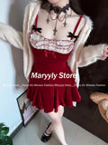 Joskaa 2025 New Christmas Red Elegant Evening Party Dress Women Sweet Spicy Girl Velvet Halter Dress Autumn Winter Y2k Sexy Mini Dress