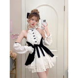 Joskaa 2025 New Lolita Kawaii Princess Lace Dress Woman Chic Japanese Style Sweet Y2k Mini Dress Design Elegant Short Party Dress