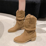 Joskaa Suede pleated autumn thick heel plus medium heel long leg fashion boots 2025  retro but knee pile boots for women