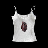 Joskaa Punk hip hop gothic aesthetic women's camisole top Y2K Harajuku retro heart print crop top sexy slim fit chic fashion streetwear