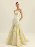 Joskaa Customized Canary Yellow فساتين سهرات Strapless Mermaid Vestidos De Fiesta Three-dimensional Feather Wedding Dress-(PRE-ORDER)