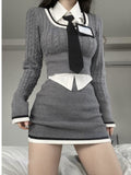 Joskaa 2025 Autumn Y2k Crop Tops + Mini Skirts Korean Fashion 2 Piece Dress Set Bodycon Casual Sexy Knitted Sweater Suits Women Chic