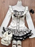 Joskaa Autumn Japanese Sweet Lolita outfits 3 Piece Set Women Casual Knitted Cardigan+ Sexy Slim Lace  Vest Tops+ High Waist Cake Skirt