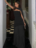 Joskaa New Shawl Collar Off Shoulder Maxi Dress Summer Women Patchwork Solid Color Midi Vestidos Fashion Lady Holiday Party Robes 2025