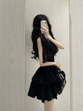 Joskaa French Elegant Black Mini Dress Women Causal Sleeveless Retro Slim Party Dress 2025 Summer Vintage Office Lady Sleeveless Dress