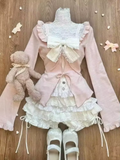 Joskaa Autumn Japanese Sweet Lolita outfits 3 Piece Set Women Casual Knitted Cardigan+ Sexy Slim Lace  Vest Tops+ High Waist Cake Skirt