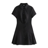 thanksgiving outfit Joskaa 2024 Spring Summer Casual Women Shirt Dresses Fashion Streetwear Turn-down Collar Pleated Single Breasted Short Dresses