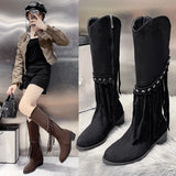 Joskaa Luxury Shoes for Women 2025  Fashion Bohemia Knee-length Women's Boots New Pointed Tassels Faux Suede Boots Ladies Platform Shoes