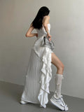 Joskaa Y2k Aesthetic Irregular Ruffled Dress Sexy Backless Harajuku Pleated Dresses 2025 Summer Streetwear Sleeveless Bodycon Vestido