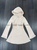 Joskaa Autumn Winter Sweet Kawaii Hooded Dress Y2k E-girls Slim Mini Dress Casual Korean Fashion Short Party Dress Woman Chic Design