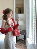 Joskaa 2025 New Sweet Sexy 2 Piece Dress Set Wonan Red Short Cardigan Print Sleeveless Midi Dress Party Korean Fashion Suit Female