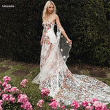 Joskaa Lace Strapless Floral robes de soirée Mermaid Floor-Length Applique Evening Dresses Wedding Party V Neck Wedding Dress-(PRE-ORDER)