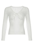 Joskaa V Neck Bow Long Sleeves Tee