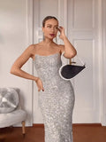 thanksgiving outfit Joskaa Sexy Sequin Sling Dress For Women Elegant Sleeveless Backless Hip Package Sheath Party Dresses Female 2024 Club Evening Vestido