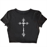 Joskaa Y2K Gothic Grunge Punk Aesthetic Print Lace Camisole Top Fashion Sexy Sleeveless Slim Chic Crop Top 90s Vintage Rock Women's Tee