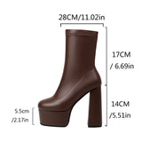 thanksgiving outfit Joskaa 14cm Heel 5.5cm Platform Mortorcycle Boots Midcalf Autumn Elastic Stretchy Big Size 45 46 47 48 US17