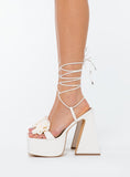 Joskaa Aimer Flower Strappy Platform Heels Ivory