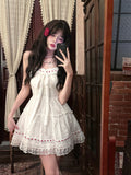 Joskaa Summer White Lolita Sweet Lace Dress Woman Casual Elegant Y2k Mini Dress Short Party Hot Girls One Piece Dress Korean Fashion