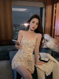 Joskaa Sexy Strap Y2k Mini Dress Party Casual 2025 Summer Long Sleeve Vintage Fashion Dress Woman One Piece Dress Korean Slim Design