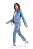 christmas outfit Joskaa Back Sleeves Tassel Denim Jacket Coat 2025 Autumn New Blue Jean Jacket Woman