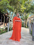 Joskaa Comfy Chiffon Cape Sleeve A-line Prom Dress Elegant Orange Deep V-neck Vestidos De Fiesta فساتين سهرة-(PRE-ORDER)