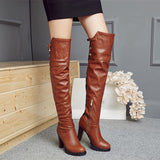 thanksgiving outfit Joskaa Over-Knee High Boots Round Toe Block Heel TPU Outsole Charm Size 33-45 Mature Red S2675