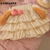 Joskaa Sweet Lolita Style Cake Skirt Women Cute Cartoon Plush Rabbit Ears Mini Skirts Harajuku Japanese Y2k Short Skirt Spring