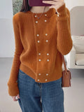 christmas outfit Joskaa Urban Long Sleeves Buttoned Solid Color Round-Neck Cardigan Tops