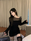 Joskaa Slim Bodycon Y2k Mini Dress Female Party Casual One Piece Dress Korean Fashion 2025 Spring French Elegant Knitted Dress Woman