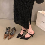 Joskaa New Leopard Slippers Shoes Women Slides Sandals Female Footwear Slingbacks Mules Ladies High Heels 2024 Sandals Pumps Shoes