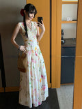 Joskaa Summer Woman Holiday Dress Elegant Floral Midi Dress Beach Style Sexy Sleeveless Dresses Harajuku Outwear Korean Fashion Dress