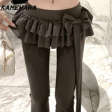 Joskaa Japanese Soft Girl Cake Fake Two Piece Skirt Pant Female Harajuku Style Y2k Sexy Slim Fit Slightly Flared Wide Leg Pant