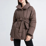 cold weather outfits Joskaa Mock Neck Parkas Lace Up Coats Casual Warm Solid Cotton-padded Jacket Loose Cotton Jacket Women Fall Winter winter clothes women