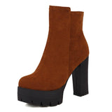 thanksgiving outfit Joskaa Classic Short Booties Round Toe High Heel 12cm Platform 4cm Flock Suede Big Size 43 Sexy Daily Boot