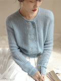 christmas outfit Joskaa Urban Long Sleeves Buttoned Solid Color Round-Neck Cardigan Tops