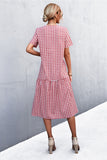 Joskaa Plaid V-Neck Short Sleeve Dress