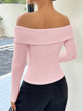 christmas outfit Joskaa Long Sleeves Skinny Pleated Solid Color Split-Joint Off-The-Shoulder Sweater Tops