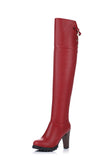 thanksgiving outfit Joskaa Over-Knee High Boots Round Toe Block Heel TPU Outsole Charm Size 33-45 Mature Red S2675