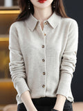 christmas outfit Joskaa Casual Loose Long Sleeves Buttoned Solid Color Lapel Collar Cardigan Tops